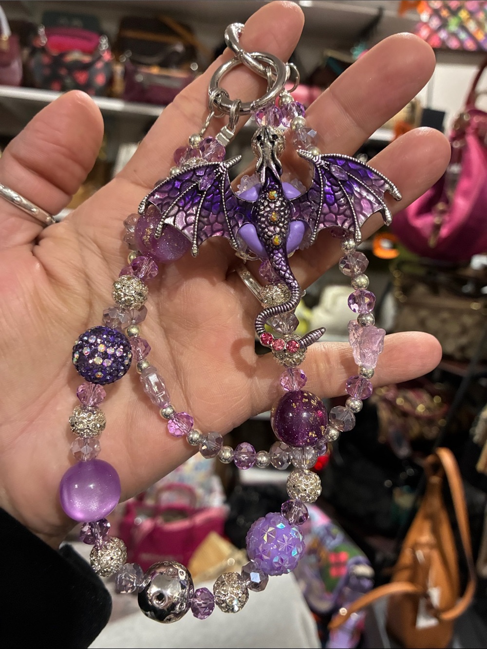 Bag Charm Purple Dragon handmade